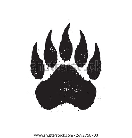 Grunge bear paw print concept. Bear footprint with distressed halftone texture design illustration, vector.