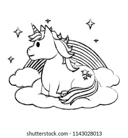 grunge beauty unicorn hairstyle with clouds and rainbow