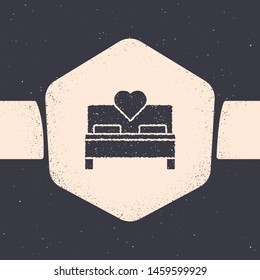 Grunge Bedroom icon isolated on grey background. Wedding, love, marriage symbol. Bedroom creative icon from honeymoon collection. Monochrome vintage drawing. Vector Illustration