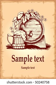 Grunge beer banner in old, antique style, vector