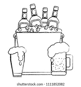 grunge beer bottle with ice cubes inside bucket