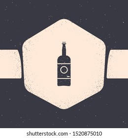 Grunge Beer bottle icon isolated on grey background. Monochrome vintage drawing. Vector Illustration