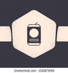 Grunge Beer can icon isolated on grey background. Monochrome vintage drawing. Vector Illustration
