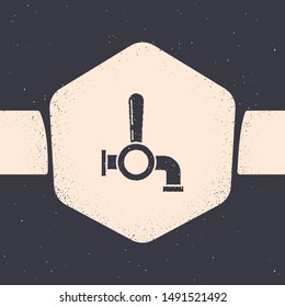 Grunge Beer tap icon isolated on grey background. Monochrome vintage drawing. Vector Illustration
