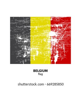 Grunge Beigium flag isolated on white background. Design element for flyers or banners.