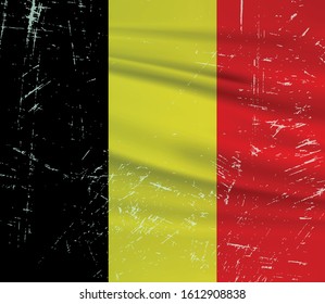 Grunge Belgium flag. Belgium flag with waving grunge texture. Vector background.