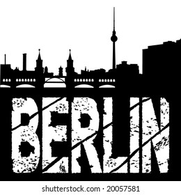 grunge Berlin text with skyline illustration