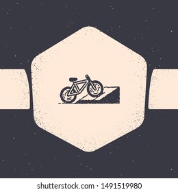 Grunge Bicycle on street ramp icon isolated on grey background. Skate park. Extreme sport. Sport equipment. Monochrome vintage drawing. Vector Illustration