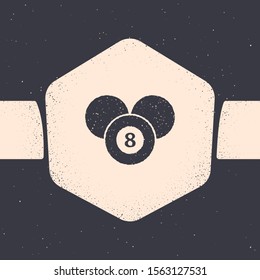 Grunge Billiard pool snooker 8 ball icon isolated on grey background. Billiard eight ball. Monochrome vintage drawing. Vector Illustration