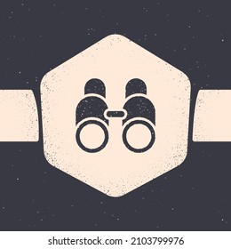 Grunge Binoculars icon isolated on grey background. Find software sign. Spy equipment symbol. Monochrome vintage drawing. Vector