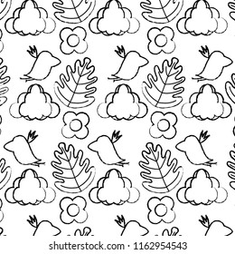 grunge bird with cloud and exotic plant background