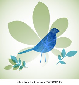 Grunge bird with leaves