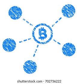 Grunge Bitcoin Network icon with grunge design and dust texture. Unclean vector blue pictogram for rubber seal stamp imitations and watermarks. Draft emblem symbol.