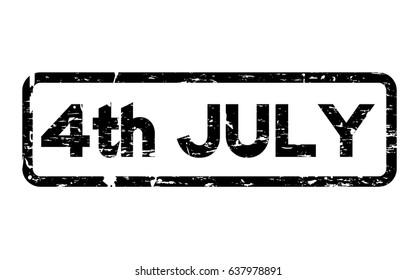 Grunge black 4th July square rubber seal stamp on white background