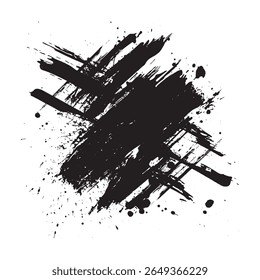Grunge black abstract ink splash textured paint stroke isolated on white background, distressed messy brush strokes for urban street art, chaotic grunge design, modern artistic grunge element