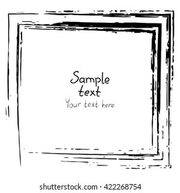 Grunge black abstract textured vector square dry brushstroke frame. Vector design grunge element.