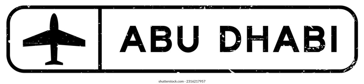 Grunge black abu dhabi word with plane icon square rubber seal stamp on white background