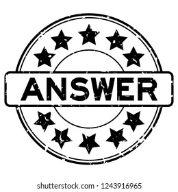 Grunge black answer word with star icon round rubber seal stamp on white background