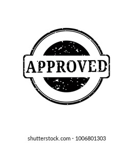Grunge black approved wording round rubber seal stamp on white background