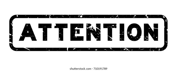 Grunge black attention square rubber seal stamp on white background