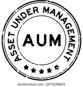 Grunge schwarz AUM Asset unter Management Wort runde Gummidichtung Stempel auf weißem Hintergrund