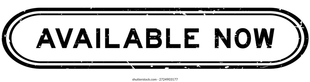 Grunge black available now word rubber seal stamp on white background