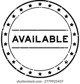 Grunge black available word round rubber seal stamp on white background