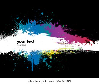 Grunge Black background with a colorful rainbow ink splat effect 2