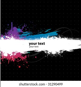 Grunge Black background with a colorful rainbow ink splat effect