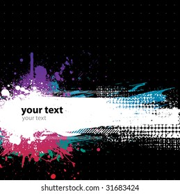 Grunge Black background with a colorful rainbow ink splat effect