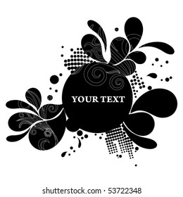 Grunge black banner with blot, stain and floral ornament