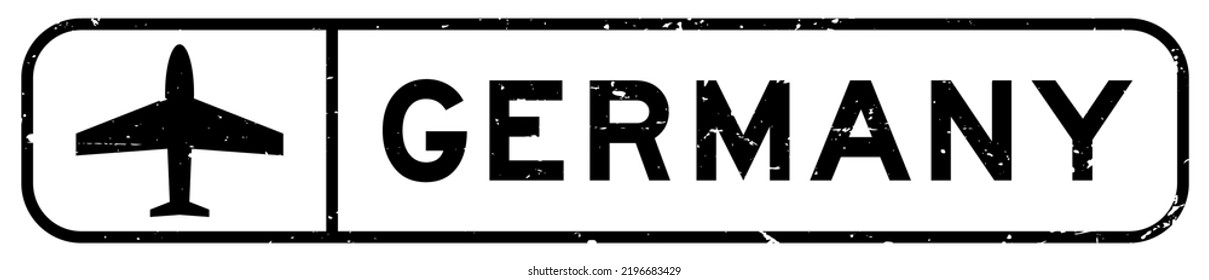 Grunge black bermany word with plane icon square rubber seal stamp on white background