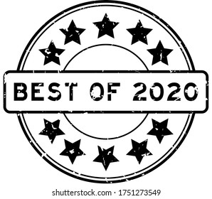 Grunge black best of 2020 word with star icon round rubber seal stamp on white background