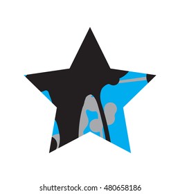 Grunge Black And Blue Stars Template Isolated On White Background