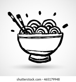 Grunge black bowl icon with chinese noodles
