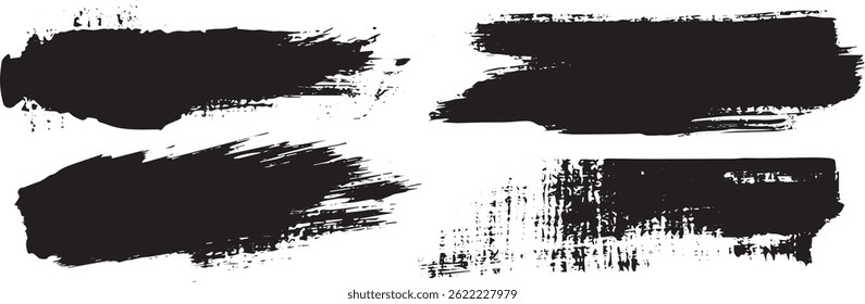Grunge Black Brush Strokes, Dry Paint Texture Set for Graphic Design and Art Projects