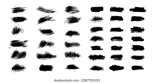 Grunge los trazos de pincel negro, los elementos de rodillos de pintura. Conjunto de elementos de salpicadura de tinta vectorial dibujados a mano. 