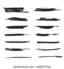 Grunge black brush strokes set, vector