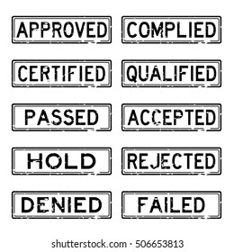 Grunge black business rubber stamp about decision concept (Approve, Hold, Reject, etc)