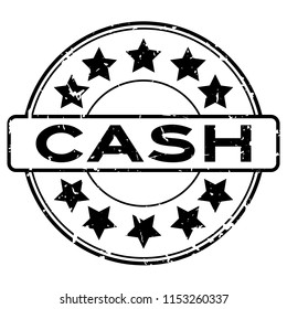 Grunge black cash word with star icon round rubber seal stamp on whtie backgroudn