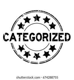 Grunge black categorized with star icon round rubber stamp on white background