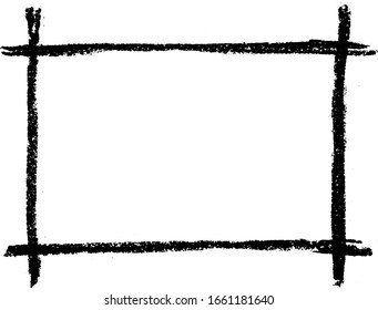 Grunge black chalk textured brush as frame on white background