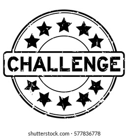 Grunge black challenge with star icon round rubber seal stamp