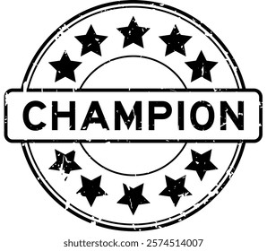 Grunge black champion word round rubber seal stamp on white background
