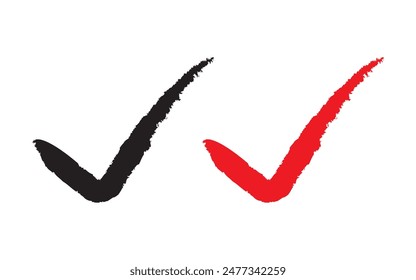 grunge black check mark and red check mark icon isolated on white background Vector illustration.