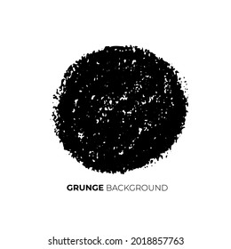 Grunge black circle with text on white background. Black ink round shape with dry rough edges. Charcoal or pencil drawing. Hand drawn design element, template for text. Vector circle stamp. 