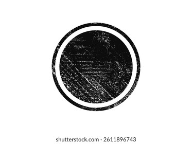 Grunge Black Circular Stamp Vector – Distressed Round Badge with Rough Texture, Vintage Rubber Seal Effect, Abstract Ink Print, Isolated on White Background.	