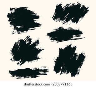 Grunge black color paint brush strokes background set