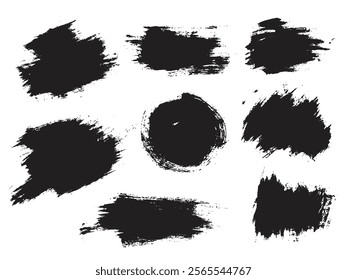 Grunge black color vector brush strokes background set