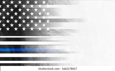 Grunge black concept USA flag with blue stripe. American police force sign vector abstract background